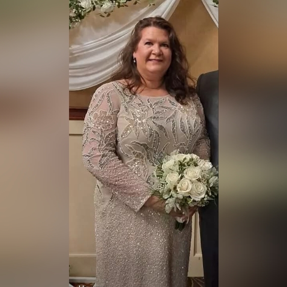 Elegant Beaded Long Sleeve Gown - Picture 2 of 4